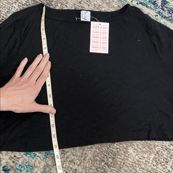 🖤5/$25 100% supima cotton Black Long Sleeve Crop top boatneck crop fit xs - Picture 9 of 16